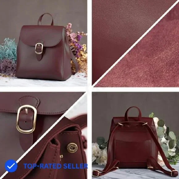 Vegan Leather Convertible Backpack Daypack Classic Vintage Chic 3-Way Strap Vegan Leather Convertible Backpack Daypack Classic Vintage Chic 3-Way Strap